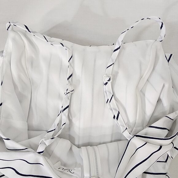 Plush Boutique Jumpsuit Med White Blue Striped Off Shoulder Spaghetti Strap Wide - Picture 7 of 10